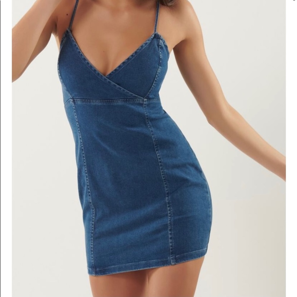 Garage Lace-Up Back Denim Dress
